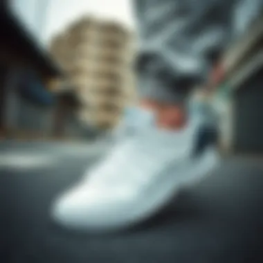 Urban Setting with Adidas Sneakers A dynamic urban setting featuring Adidas sneakers in action