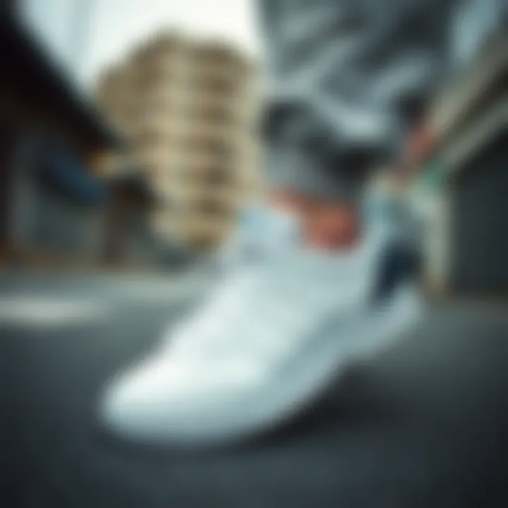 Urban Setting with Adidas Sneakers A dynamic urban setting featuring Adidas sneakers in action