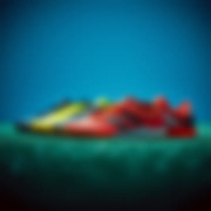 Comparison of Adidas Turf Shoe Models Various models of Adidas turf soccer shoes lined up for comparison