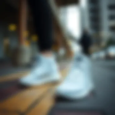 Adidas White Ankle Shoes in Urban Environment Adidas white ankle shoes in an urban setting