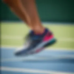 Dynamic action shot of Asics Court FF Novak in a tennis match