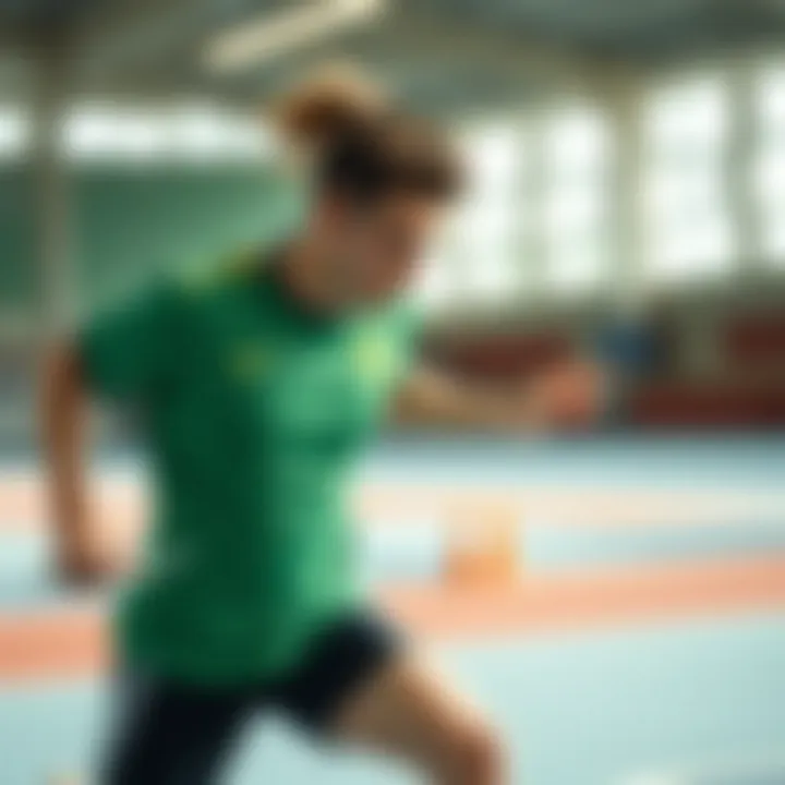 An athletic person wearing a green jersey while engaging in a sport