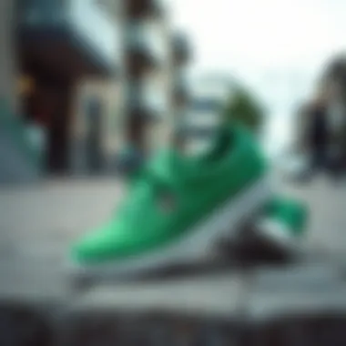 Stylish green shoes displayed in an urban setting