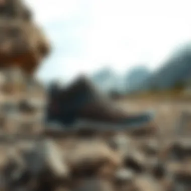 Stylish Footwear for Outdoor Adventures Stylish outdoor footwear showcased in a rugged environment