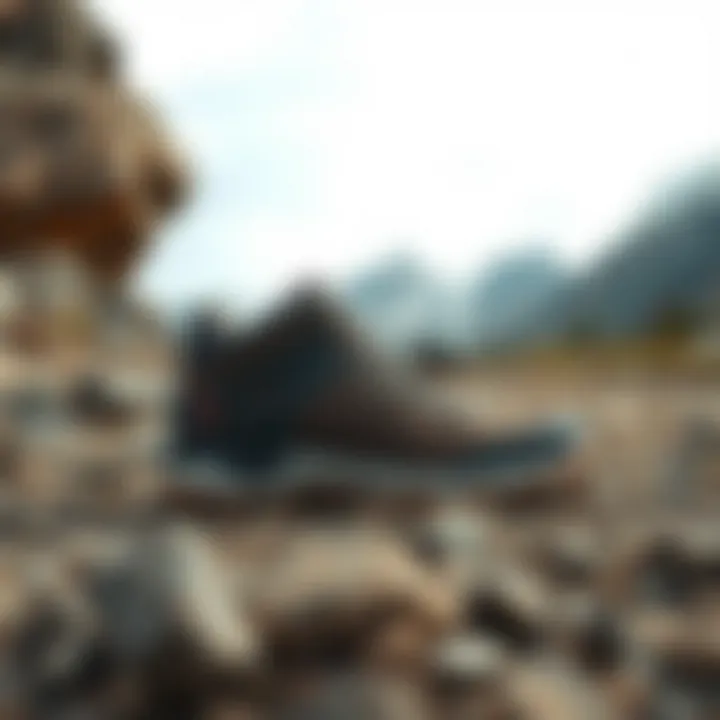 Stylish Footwear for Outdoor Adventures Stylish outdoor footwear showcased in a rugged environment