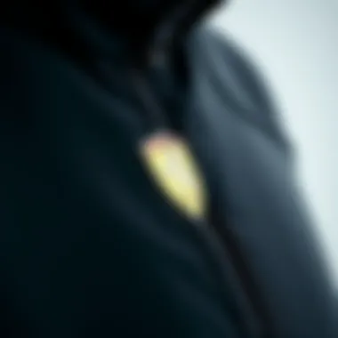 Detailed shot of zipper and logo highlighting functional design