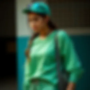 A chic outfit combining a green sports jersey with casual accessories