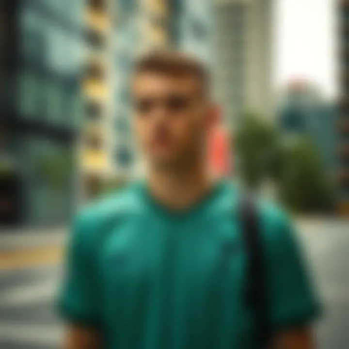 A stylish green sports jersey in a modern urban setting