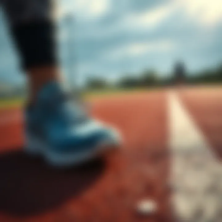 Close-up of running shoes on a track