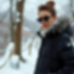 Stylish puffer jacket in a winter setting