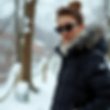 Stylish puffer jacket in a winter setting