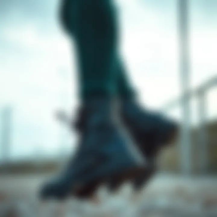 Stylish short boots paired with athletic wear