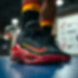 A close-up view of LeBron James' signature footwear showcasing its unique design.