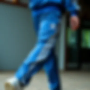 Blue Adidas tracksuit bottoms showcased in an active lifestyle setting