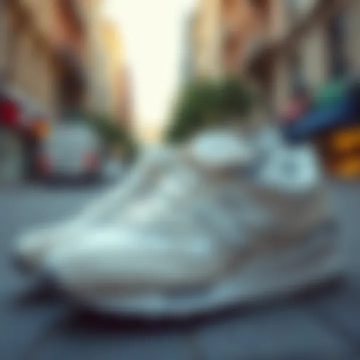 Elegant New Balance cream collection displayed in an urban setting