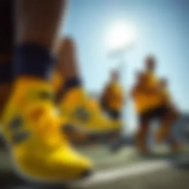 Group of athletes wearing New Balance yellow shoes during training