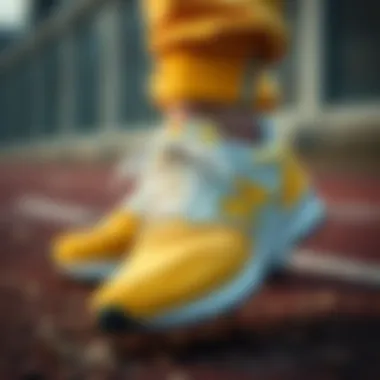 Close-up of New Balance yellow footwear highlighting design details