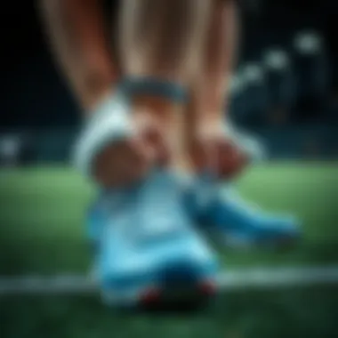 Child tying laces of Nike Air cleats, focusing on comfort and fit.