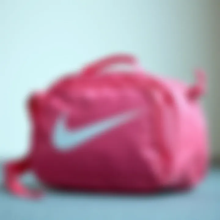 Close-up of the intricate details on a pink Nike bag
