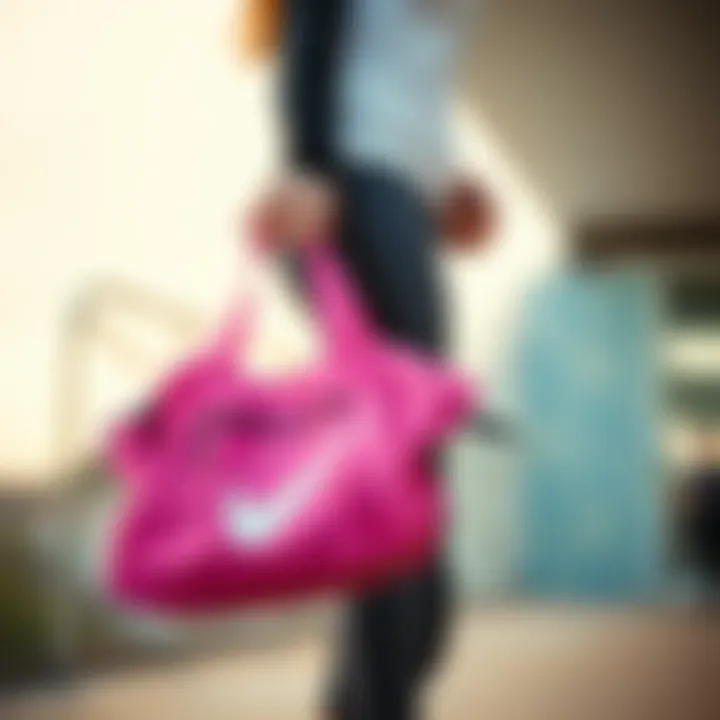 Person exercising with a stylish pink Nike bag