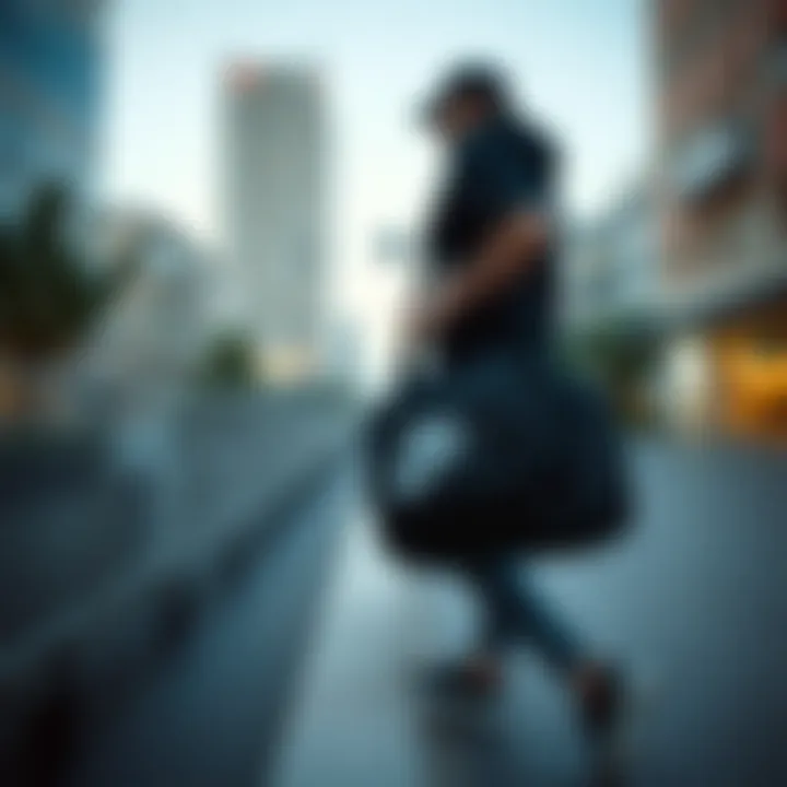 Nike messenger bag in urban setting, highlighting functionality