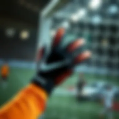 A goalkeeper in action wearing Nike gloves during a match