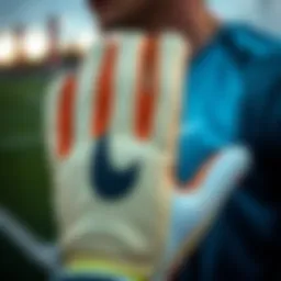 Detailed view of Nike goalkeeper gloves showcasing material texture