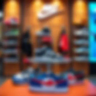 Different Nike shoe models displayed in a retail setting
