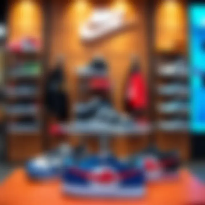 Different Nike shoe models displayed in a retail setting