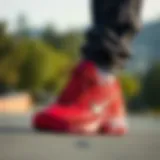 Close-up of Nike red sneaker design highlighting its sleek lines