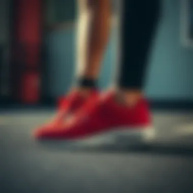Dynamic shot of Nike red sneakers during a workout session