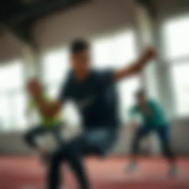 Dynamic action shot of Nike Revolution in use during exercise