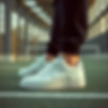 Nike White Sneakers in Athletic Environment Dynamic scene showcasing Nike white sneakers in an athletic environment