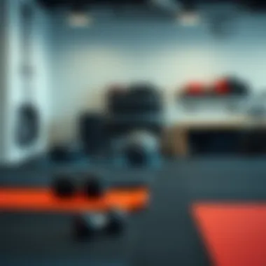 An organized workout space with mats and weights
