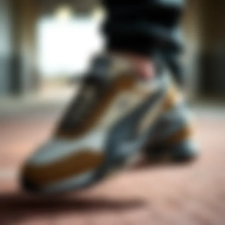 Close-up view of Puma Roma Mercedes shoes highlighting design details