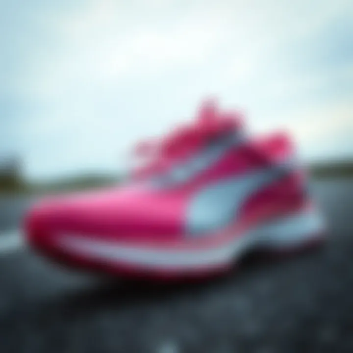 Close-up of the innovative features of Puma running shoes.