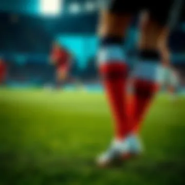 Athletes showcasing football socks during a match