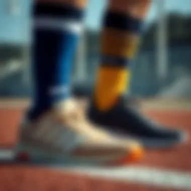 Stylish football socks paired with athletic footwear