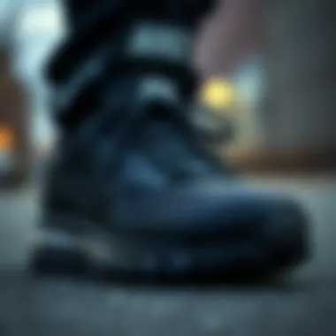 Close-up of the unique design details of black Air Max shoes