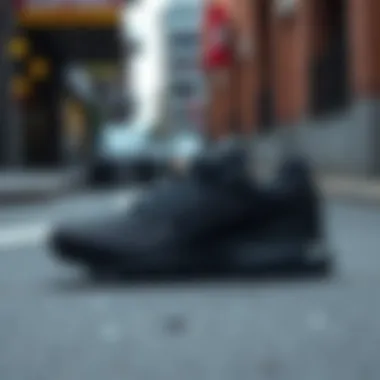 Sleek black Air Max sneakers on a stylish urban background
