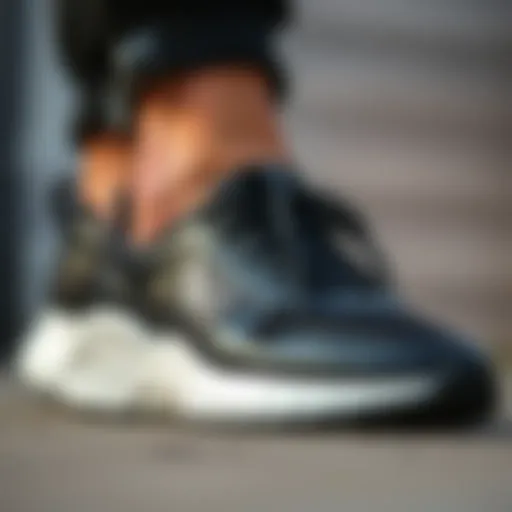 Elegant black sports shoes paired with casual attire