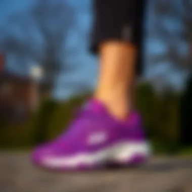 Skechers D'Lites in vibrant purple showcasing style and comfort