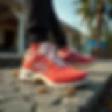 Stylish waterproof sports shoes displayed outdoors