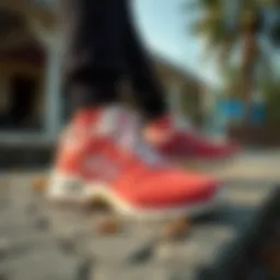 Stylish waterproof sports shoes displayed outdoors