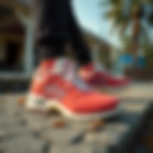 Stylish waterproof sports shoes displayed outdoors