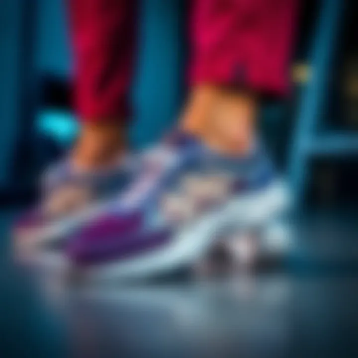 Stylish tennis shoes displayed in a fashionable setting