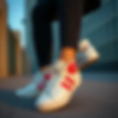 Fashionable outfit pairing with high-heeled sneakers