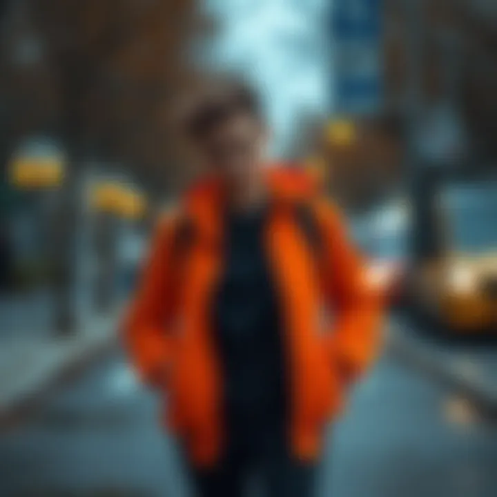 Layered look featuring an orange jacket for autumn