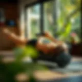 Demonstration of using a yoga roller for muscle relaxation